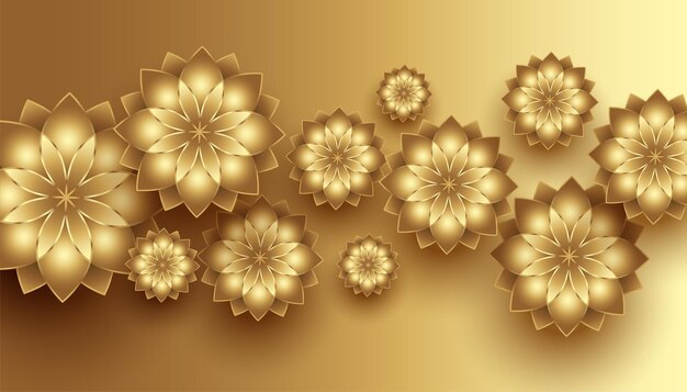 Realistic 3d golden flowers decorative background