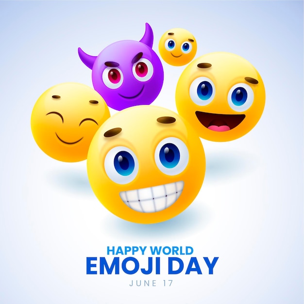 Realistic 3d world emoji day illustration