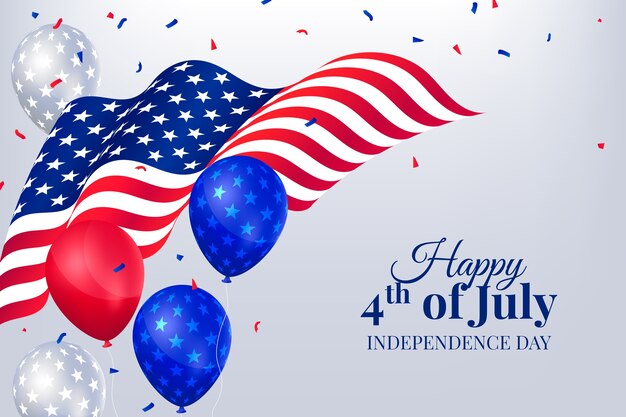 Realistic 4th of july background with balloons