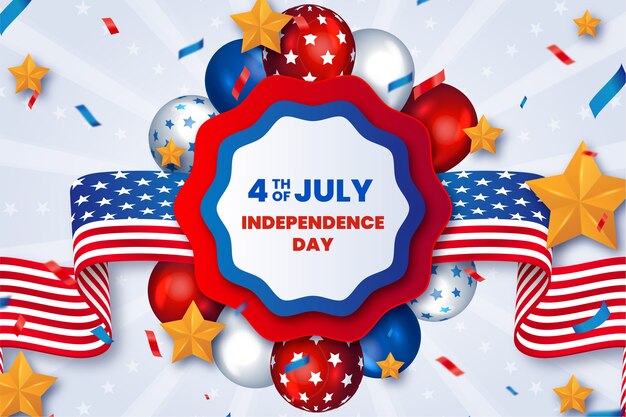Free vector realistic 4th of july background with flag and stars