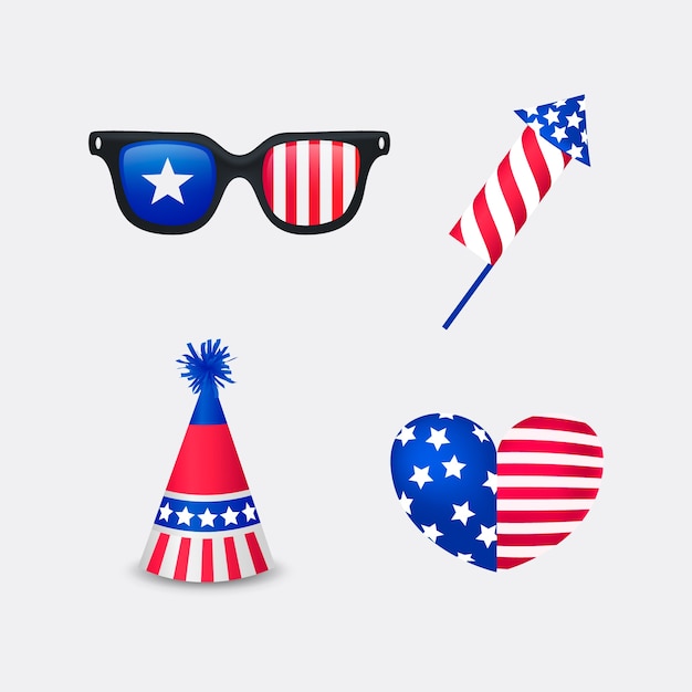 Realistic 4th of july elements collection
