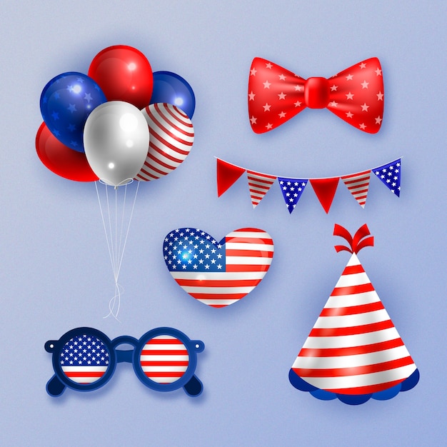 Free vector realistic 4th of july elements collection