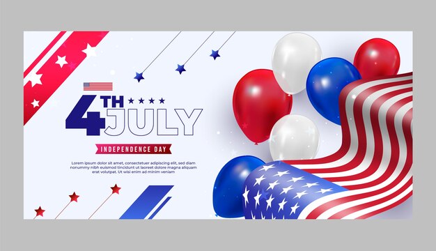 Realistic 4th of july horizontal banner template with balloons
