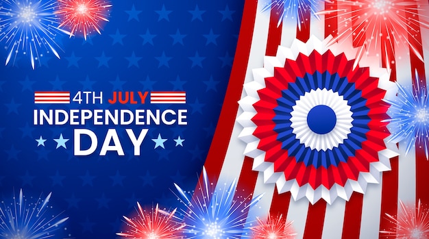 Free vector realistic 4th of july horizontal banner template with rosette