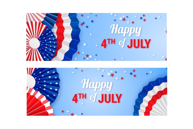 Free vector realistic 4th of july horizontal banners set with confetti