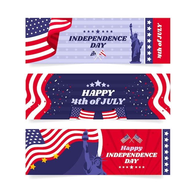 Free vector realistic 4th of july horizontal banners template