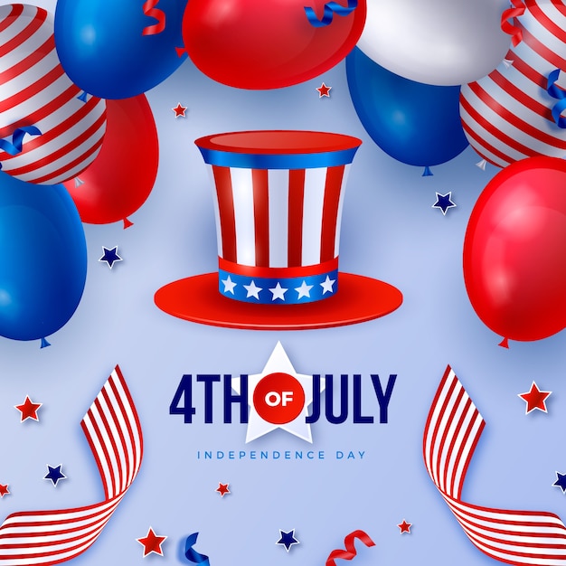 Realistic 4th of july illustration with balloons