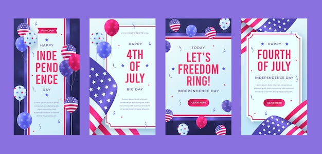 Realistic 4th of july instagram stories collection