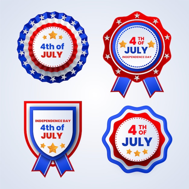 Realistic 4th of july labels collection