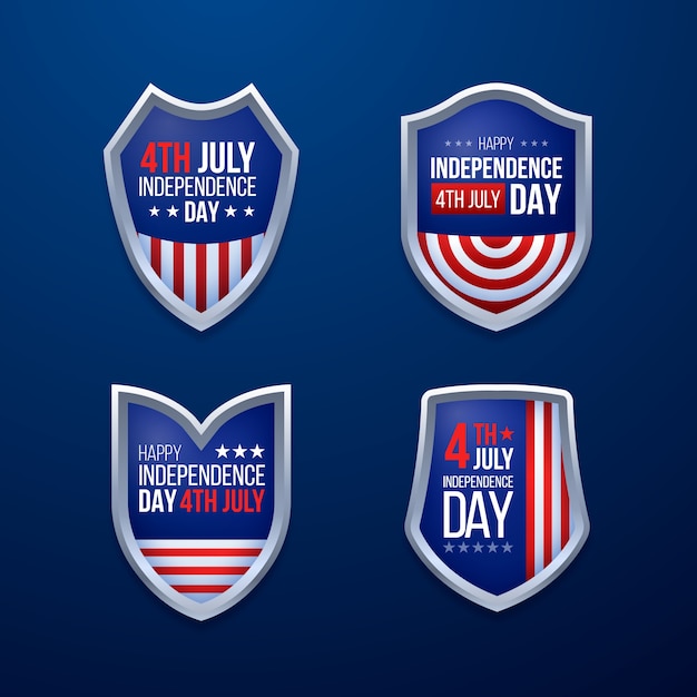 Realistic 4th of july labels and logos collection