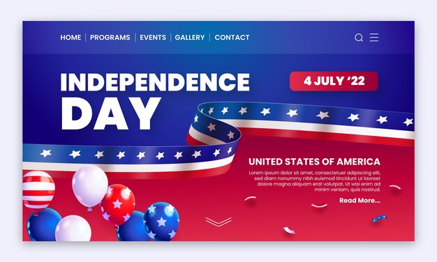 Realistic 4th of july landing page template