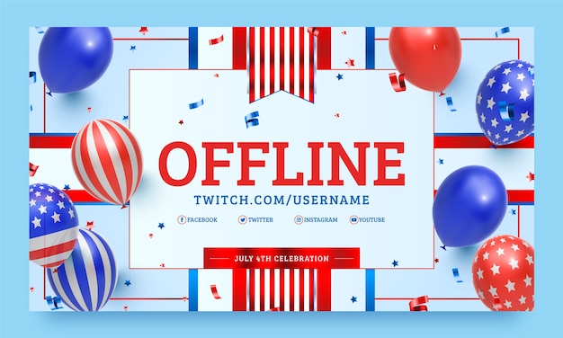 Free vector realistic 4th of july twitch background