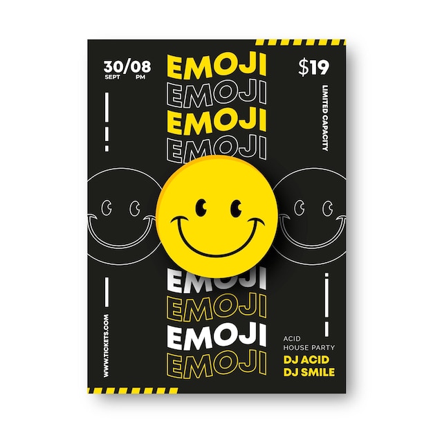 Realistic acid emoji poster template