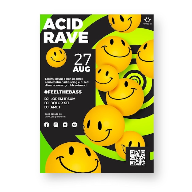 Free vector realistic acid emoji poster