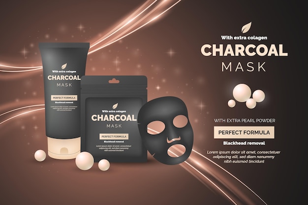 Free vector realistic ad for charcoal sheet mask product
