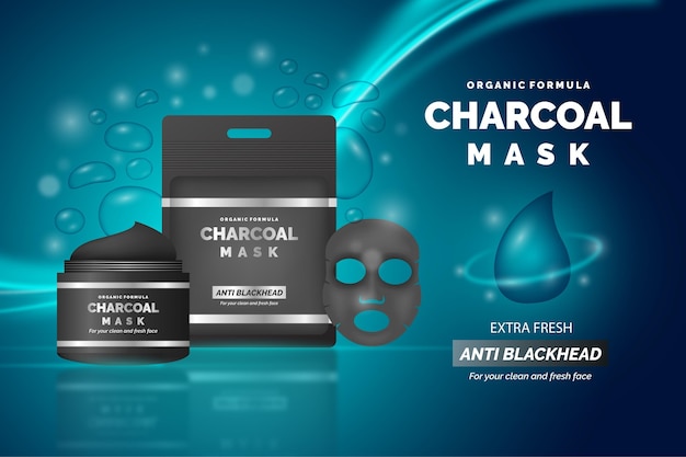 Free vector realistic ad for charcoal sheet mask