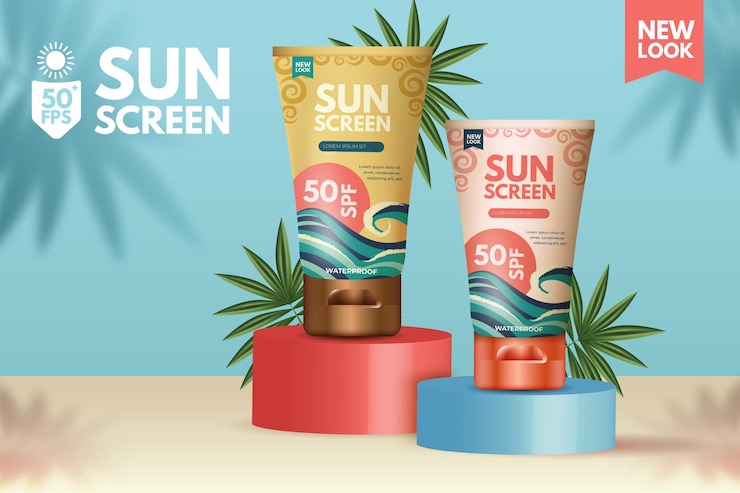 Free Vector realistic ad for sun screen product