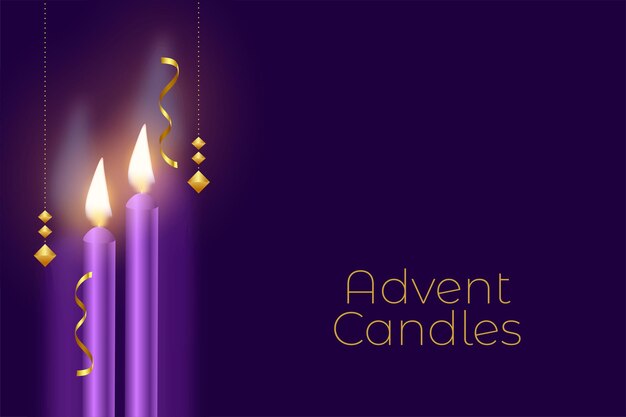 Realistic advent purple candles background