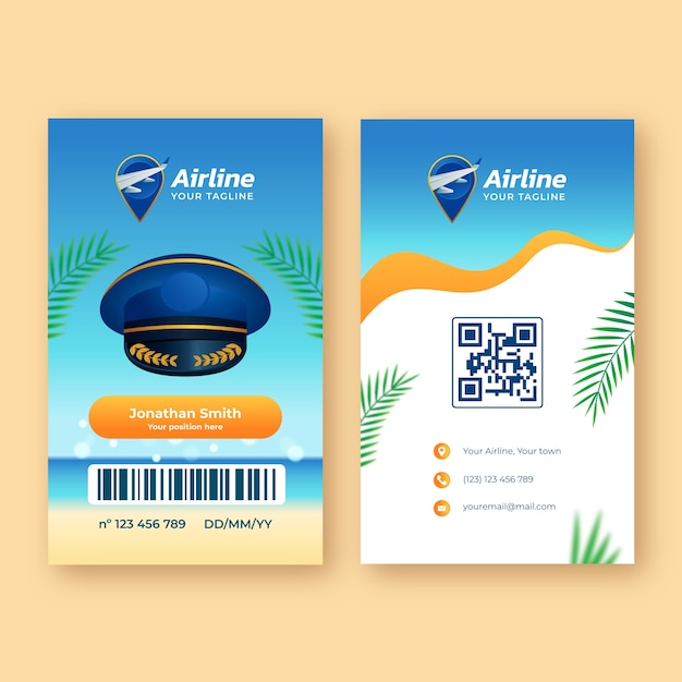 Vettore gratuito modello realistico di carta d'identità della compagnia aerea