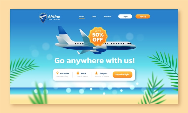 Free vector realistic airline company landing page