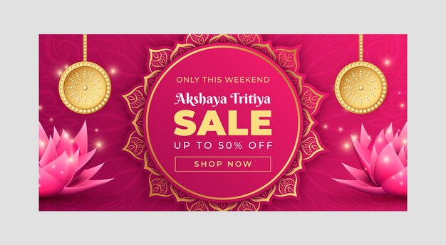 Free vector realistic akshaya tritiya horizontal banner template