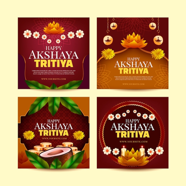 Free vector realistic akshaya tritiya instagram posts collection