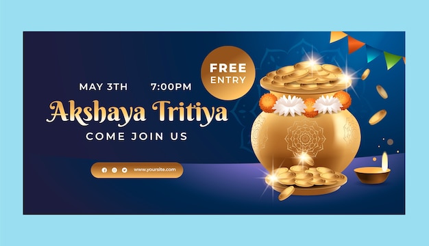 Free vector realistic akshaya tritiya sale horizontal banner template