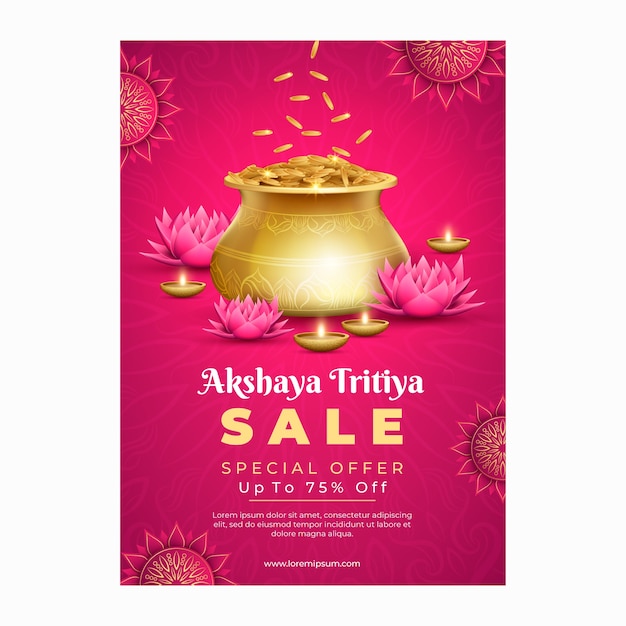 무료 벡터 현실적인 akshaya tritiya 판매 수직 포스터 템플릿