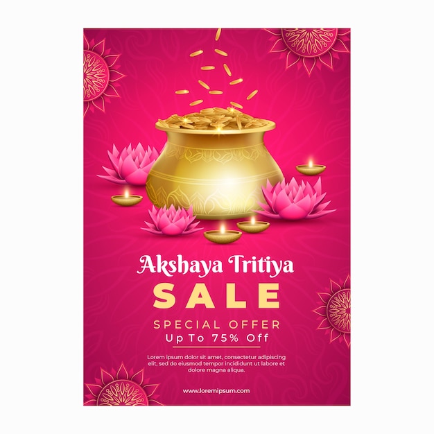 無料ベクター リアルなakshayatritiyaセール縦長ポスターテンプレート