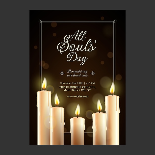 Realistic all souls' day vertical poster template