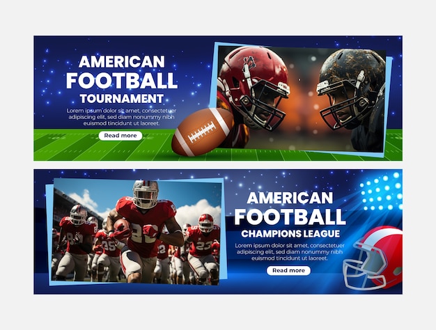 Realistic american football championship horizontal banner template
