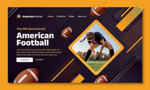 Vettore gratuito modello realistico di pagina di destinazione del football americano