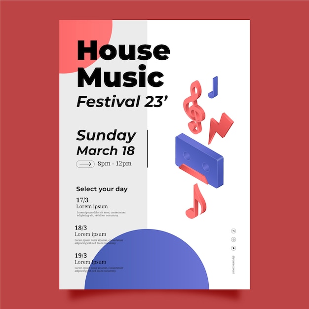 Реалистичный и плоский дизайн плаката музыкального фестиваля