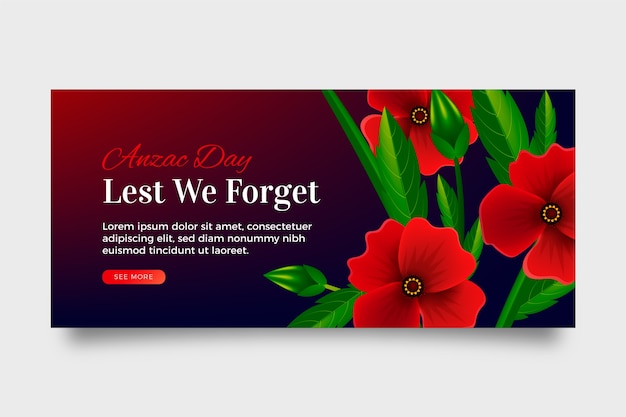 Vettore gratuito modello di banner orizzontale realistico di anzac day