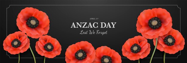 Realistic anzac day horizontal banner template