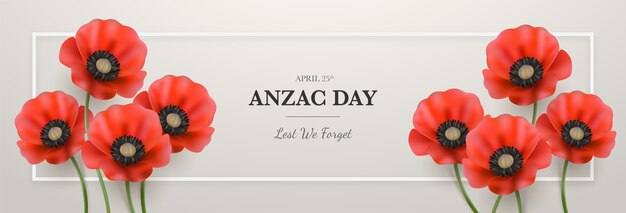 Realistic anzac day horizontal banner template