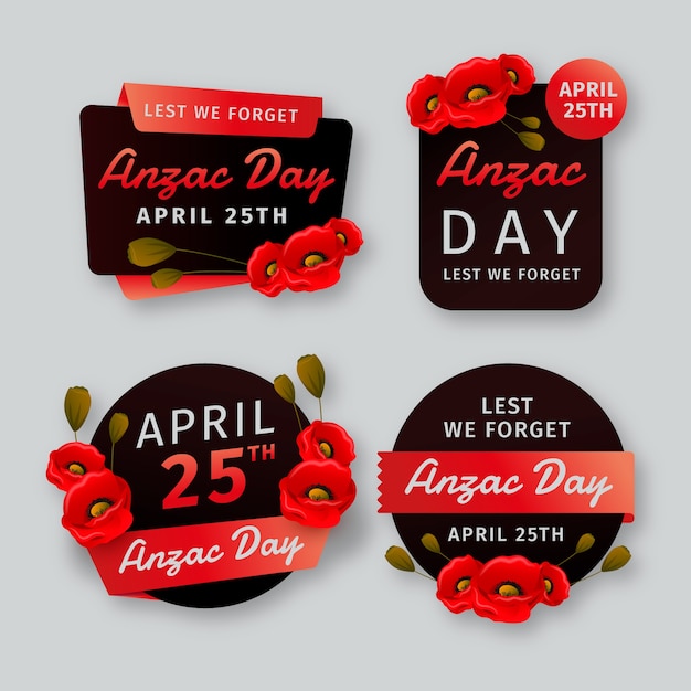 Free vector realistic anzac day labels collection