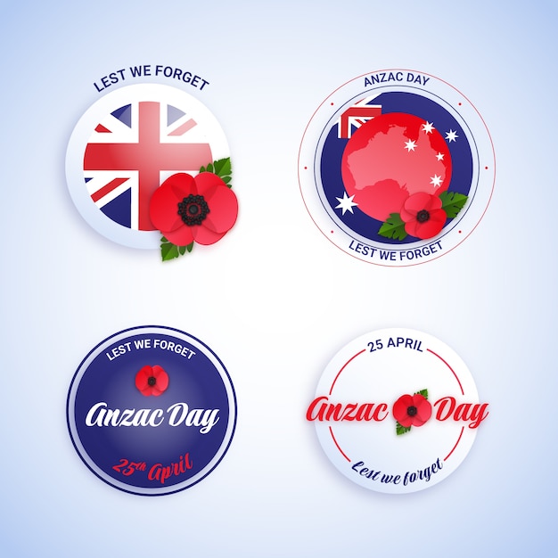 Free vector realistic anzac day labels collection