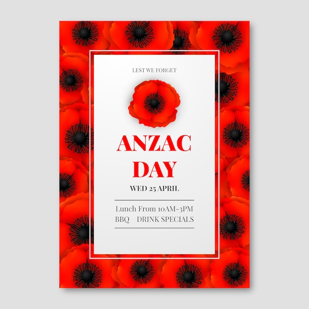 Free vector realistic anzac day vertical poster template