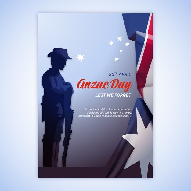 Realistic anzac day vertical poster template