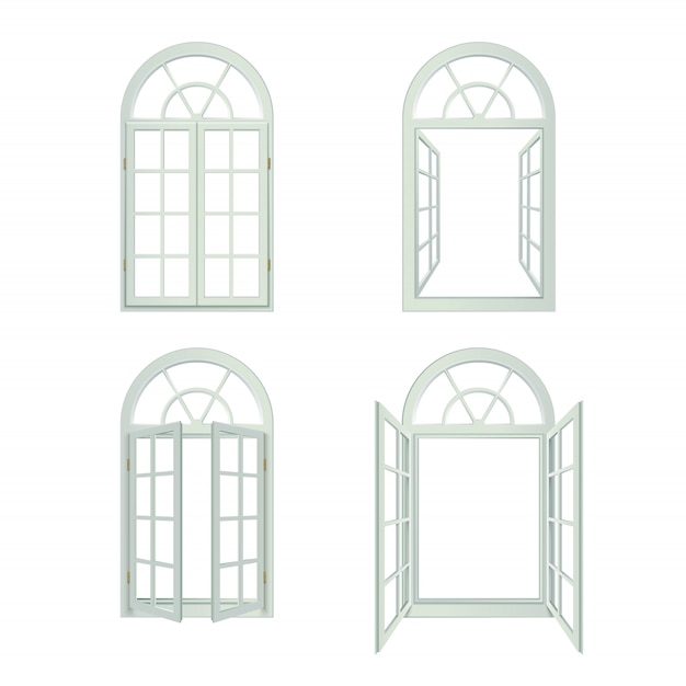 Realistic arched windows set