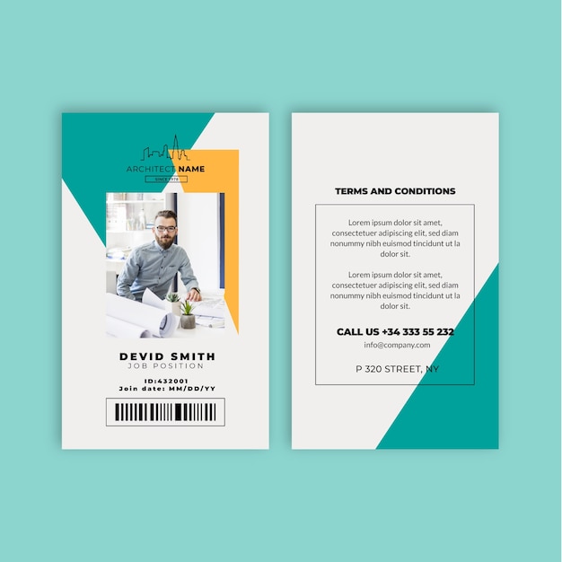 Realistic architect project id card template