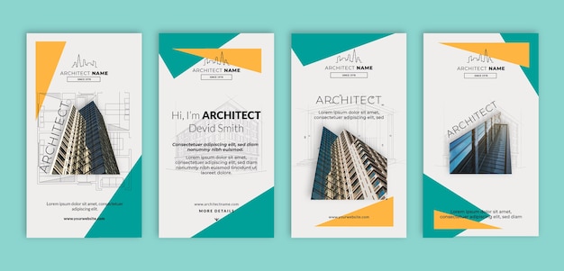 Vettore gratuito storie di instagram di progetti di architetti realistici