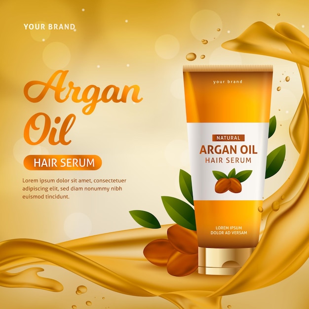 Vettore gratuito promo siero per capelli realistico all'olio di argan