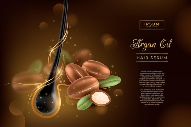 Realistic argan oil hair serum promo