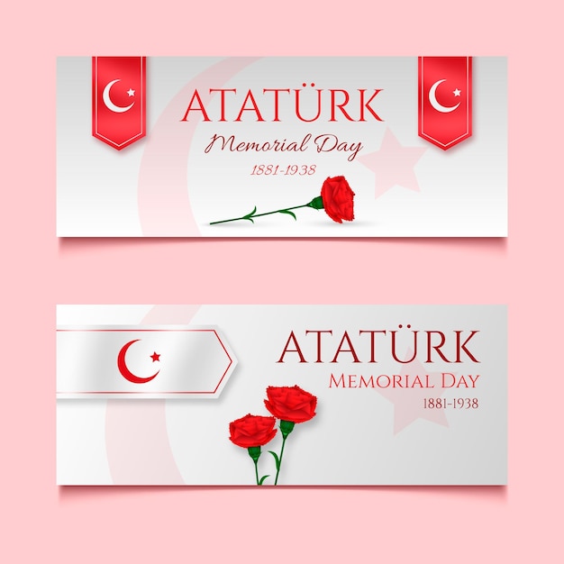 Set di banner orizzontali realistici per il giorno della memoria di ataturk