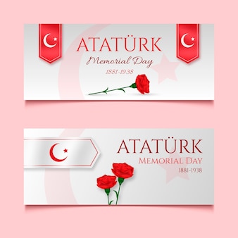 Set di banner orizzontali realistici per il giorno della memoria di ataturk