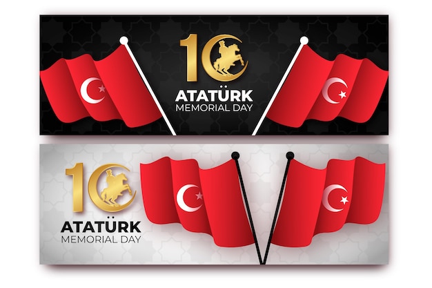 Realistic ataturk memorial day horizontal banners set