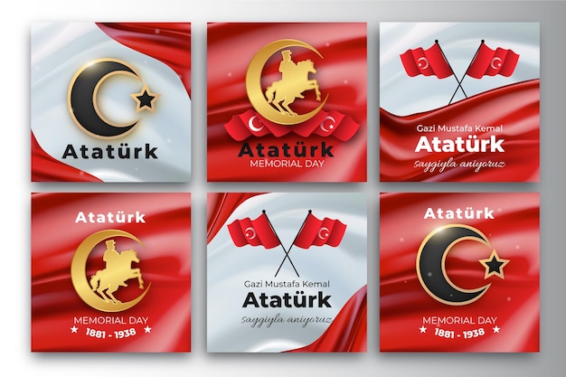 Realistic ataturk memorial day instagram posts collection