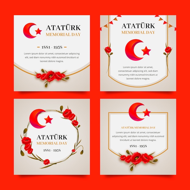 Free vector realistic ataturk memorial day instagram posts collection